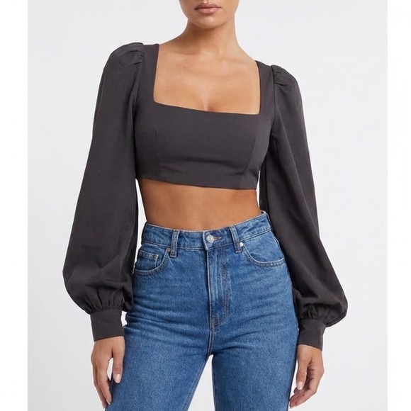 naked wardrobe Tops - Naked Wardrobe The Statement Black Puff Sleeve Crop Top Small